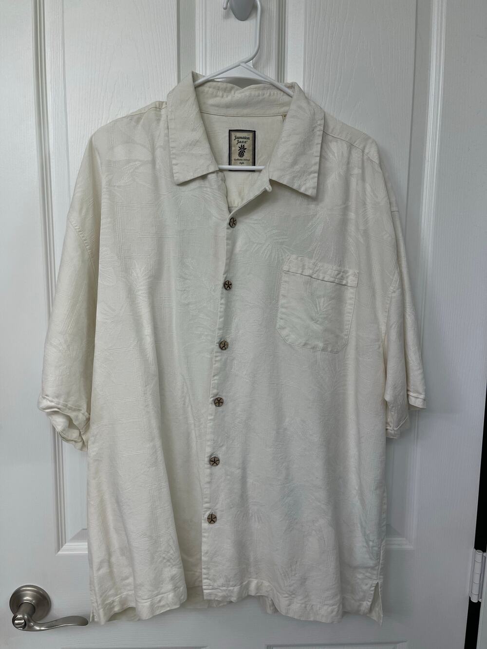 Jamaica Jaxx XXL 100% Silk cream ivory short sleeve button resort tropical